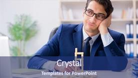  Presentation with domino - Cool new slide deck with young businessman building domino tower backdrop and a  colored foreground