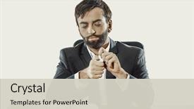  Presentation with find - Audience pleasing presentation theme consisting of young businessman can't find backdrop and a  colored foreground