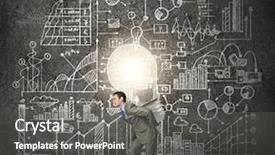  Presentation with alternative energy idea light bulb - Presentation with young businessman carrying big light background and a dark gray colored foreground