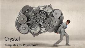  Presentation with mechanism - Presentation theme featuring young businessman carrying huge gears background and a  colored foreground