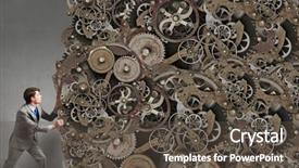  Presentation with mechanism - PPT layouts featuring young businessman carrying huge gears background and a  colored foreground