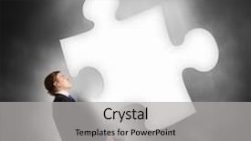  Presentation with puzzle piece steps - Presentation enhanced with cooperative cartoon - young businessman carrying huge piece background and a light gray colored foreground