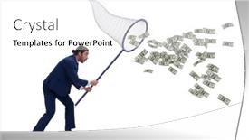  Presentation with net - Colorful presentation theme enhanced with young-businessman-catching-dollars backdrop and a white colored foreground
