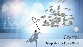  Presentation with crash landing on you - Slide set having young-businessman-catching-dollars background and a light blue colored foreground