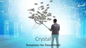  Presentation with net - Audience pleasing presentation design consisting of young-businessman-catching-dollars backdrop and a arctic colored foreground
