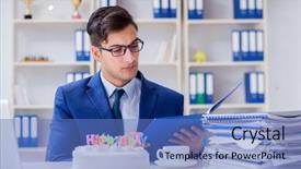  Presentation with alone - PPT layouts with job anniversary - young businessman celebrating birthday alone background and a teal colored foreground