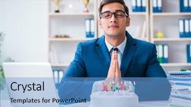  Presentation with alone - Cool new slide deck with job anniversary - young businessman celebrating birthday alone backdrop and a light blue colored foreground