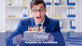  Presentation with alone - Colorful slides enhanced with work wishes - young businessman celebrating birthday alone backdrop and a ocean colored foreground