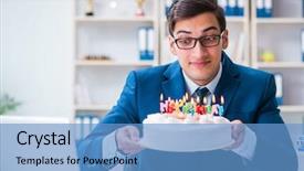  Presentation with alone - Colorful PPT theme enhanced with young businessman celebrating birthday alone backdrop and a teal colored foreground