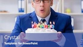  Presentation with alone - PPT theme consisting of young businessman celebrating birthday alone in office background and a ocean colored foreground