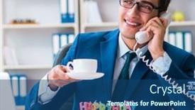  Presentation with birthday - Presentation theme featuring young-businessman-celebrating-birthday-alone background and a ocean colored foreground