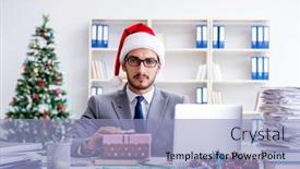  Presentation with collage of families celebrating christmas - Slide set featuring young businessman celebrating christmas in the office background and a light blue colored foreground