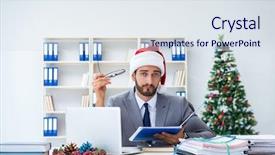  Presentation with christmas party - Theme enhanced with young businessman celebrating christmas background and a sky blue colored foreground