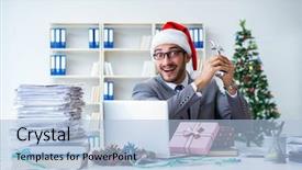  Presentation with prize - Audience pleasing slide deck consisting of young businessman celebrating christmas backdrop and a  colored foreground