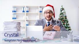  Presentation with prize - Theme with young businessman celebrating christmas background and a  colored foreground