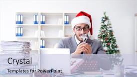  Presentation with prize - Amazing PPT theme having young businessman celebrating christmas backdrop and a  colored foreground