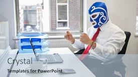  Presentation with wrestling - Theme featuring young-businessman-celebrating-victory background and a light blue colored foreground