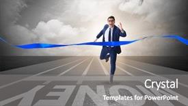  Presentation with financial - Slide deck consisting of young businessman chasing money background and a gray colored foreground