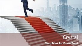  Presentation with climbing stairs - Amazing presentation design having young businessman climbing stairs and red carpet backdrop and a tawny brown colored foreground