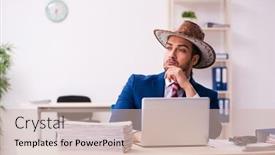  Presentation with cowboy - Beautiful slide set featuring young-businessman-cowboy-working backdrop and a soft green colored foreground