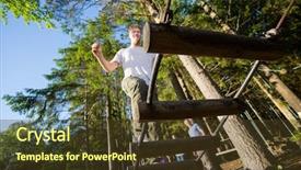  Presentation with crossing bridge - Cool new PPT layouts with young businessman crossing log bridge backdrop and a tawny brown colored foreground
