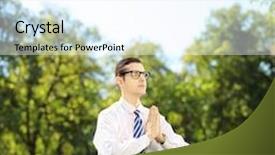  Presentation with exercise - Amazing presentation design having young-businessman-doing-yoga-exercise backdrop and a sky blue colored foreground