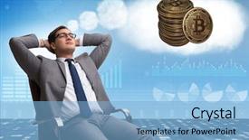  Presentation with to get more things done - Colorful presentation theme enhanced with young businessman dreaming of better backdrop and a  colored foreground