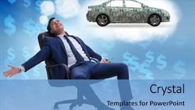  Presentation with better days - Colorful presentation theme enhanced with young businessman dreaming of better backdrop and a  colored foreground