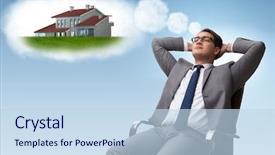  Presentation with better days - Presentation theme consisting of young businessman dreaming of better background and a sky blue colored foreground