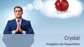  Presentation with to get more things done - Audience pleasing PPT theme consisting of young businessman dreaming of better backdrop and a light blue colored foreground