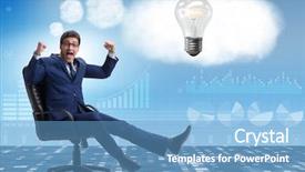  Presentation with better days - Cool new presentation design with young businessman dreaming of better backdrop and a teal colored foreground