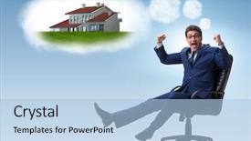  Presentation with better days - Presentation theme featuring young businessman dreaming of better background and a light blue colored foreground