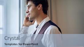  Presentation with business hotel - Colorful slide deck enhanced with young-businessman-dressing-up backdrop and a light blue colored foreground