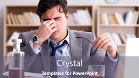  Presentation with stress - Amazing slide deck having young-businessman-drinking-from-stress backdrop and a gray colored foreground