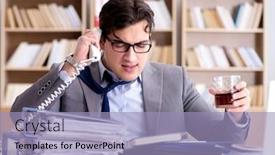  Presentation with stress - PPT theme featuring young-businessman-drinking-from-stress background and a light blue colored foreground