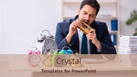  Presentation with alarm - Theme with young-businessman-employee-eating-alarm background and a coral colored foreground