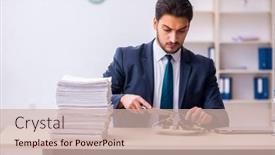  Presentation with alarm - PPT theme with young-businessman-employee-eating-alarm background and a soft green colored foreground