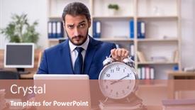  Presentation with time management - Theme with young-businessman-employee-in-time background and a coral colored foreground