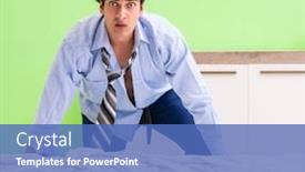  Presentation with late - Theme featuring young-businessman-employee-late background and a teal colored foreground