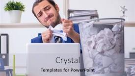  Presentation with new ideas - Amazing PPT theme having young-businessman-employee-rejecting-new backdrop and a light blue colored foreground