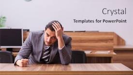  Presentation with employee - Presentation theme consisting of young-businessman-employee-sitting background and a  colored foreground