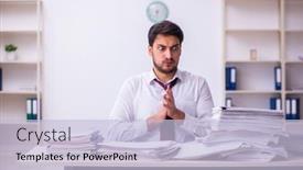  Presentation with unhappy - PPT layouts with young-businessman-employee-unhappy background and a light blue colored foreground