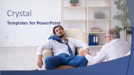  Presentation with employee - Presentation theme consisting of young-businessman-employee-visiting-psychologist background and a sky blue colored foreground