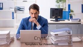  Presentation with employee - Theme featuring young-businessman-employee-working background and a coral colored foreground