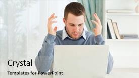  Presentation with social problems - Colorful PPT theme enhanced with young businessman experiencing computer problems in his home office working from home in quarantine lockdown social distancing self isolation backdrop and a light gray colored foreground