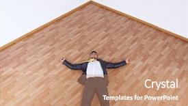  Presentation with floor - Slides enhanced with young businessman fainted background and a coral colored foreground