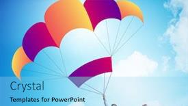 Presentation with parachute - Beautiful theme featuring young businessman falling on parachute backdrop and a light blue colored foreground