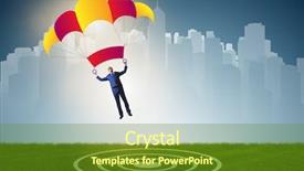  Presentation with parachute - Amazing PPT layouts having young businessman falling on parachute backdrop and a  colored foreground