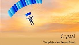  Presentation with parachute - PPT theme having young businessman falling on parachute background and a yellow colored foreground