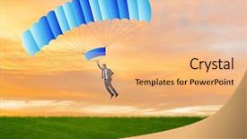  Presentation with parachute - Cool new slides with young businessman falling on parachute backdrop and a coral colored foreground